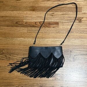 Street Level Black Fringe Scalloped Crossbody Bag
